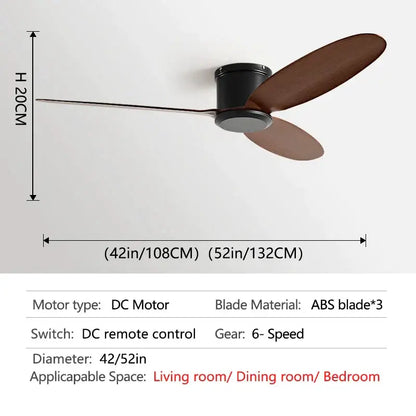 Modern black and brown ceiling fan with remote control living room