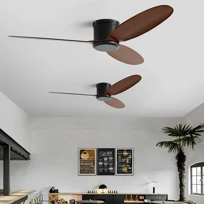 Modern black and brown ceiling fan with remote control living room