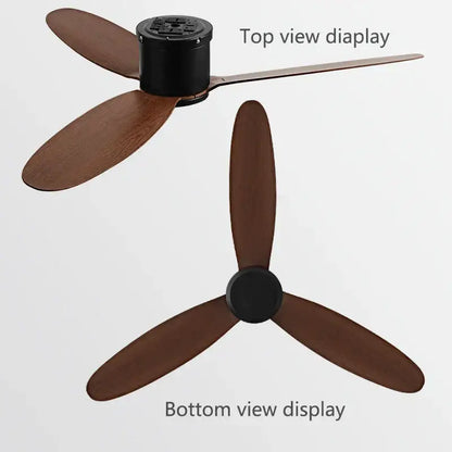 Modern black and brown ceiling fan with remote control living room