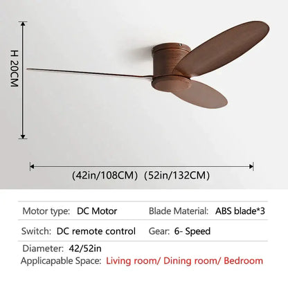 Modern black and brown ceiling fan with remote control living room