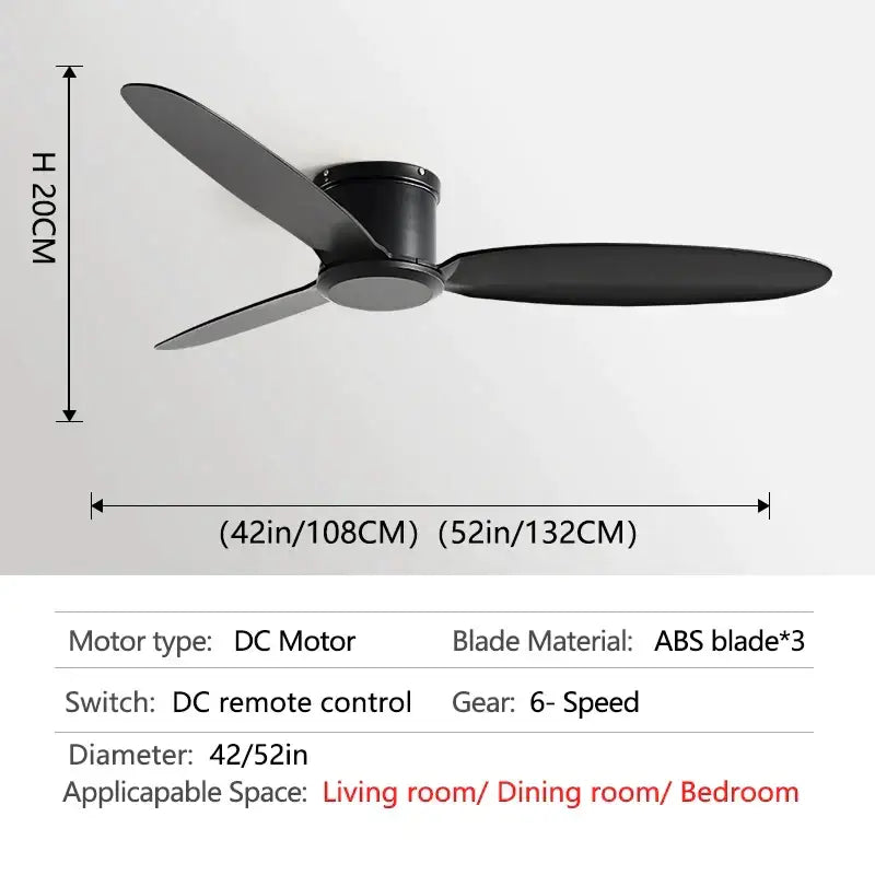 Modern black and brown ceiling fan with remote control living room