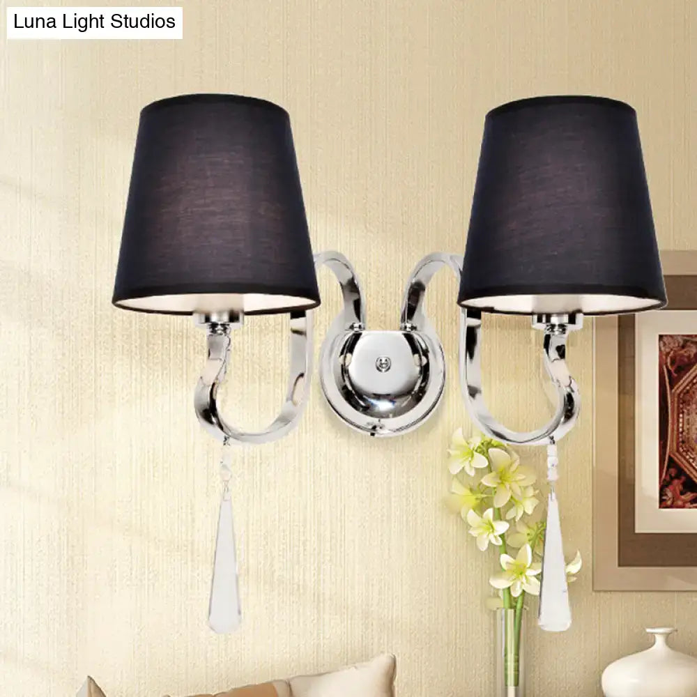 Modern black and chrome crystal wall mount light bedroom sconce