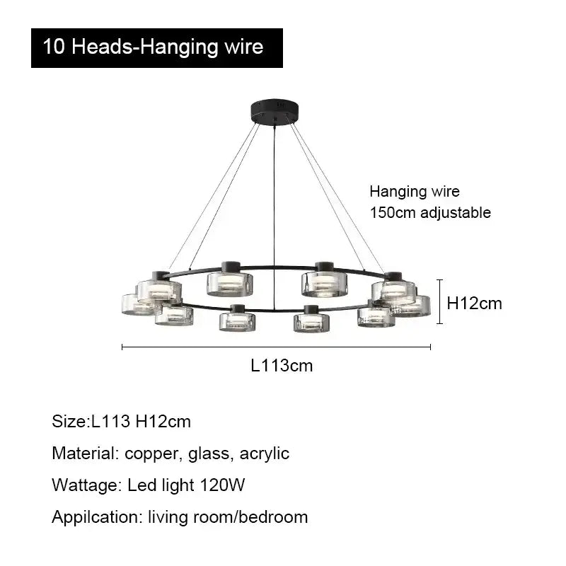 Modern black and chrome glass led chandelier living room light