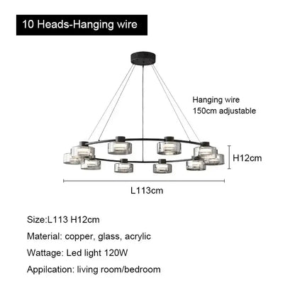 Modern black and chrome glass led chandelier living room light
