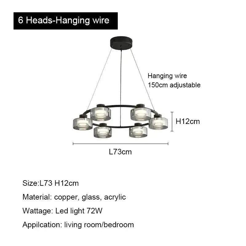 Modern black and chrome glass led chandelier living room light