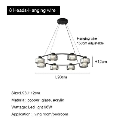 Modern black and chrome glass led chandelier living room light