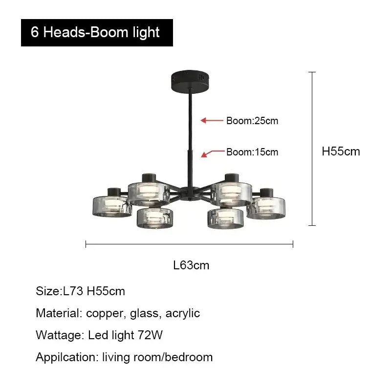 Modern black and chrome glass led chandelier living room light