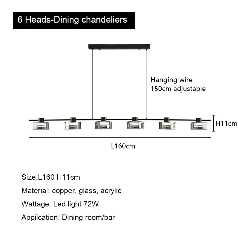 Modern black and chrome glass led chandelier living room light