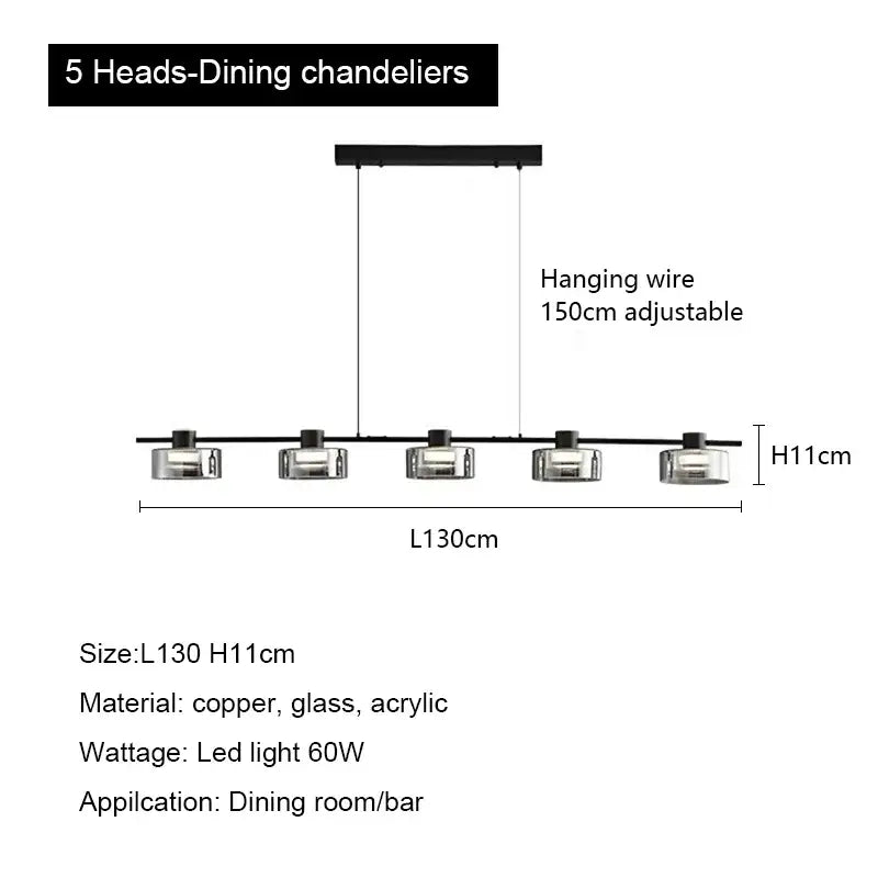 Modern black and chrome glass led chandelier living room light