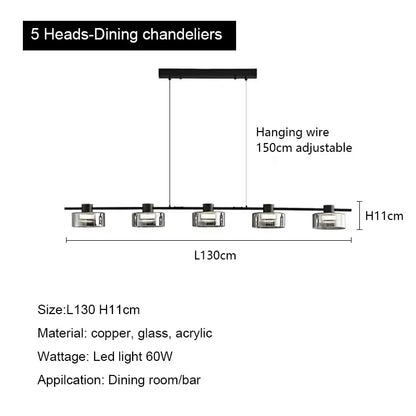 Modern black and chrome glass led chandelier living room light