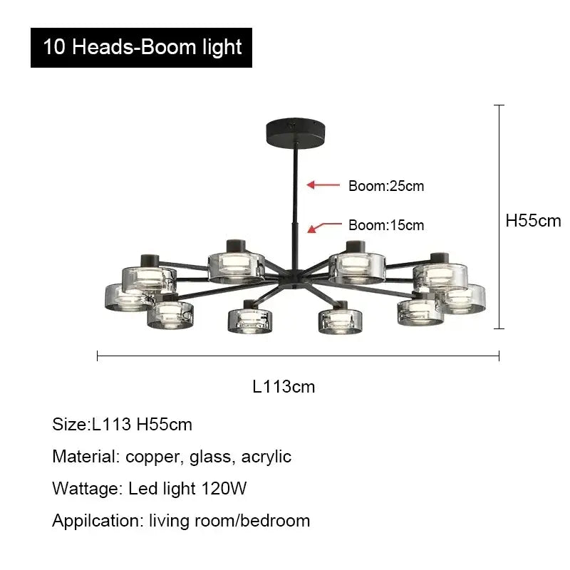 Modern black and chrome glass led chandelier living room light