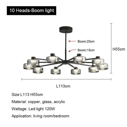 Modern black and chrome glass led chandelier living room light