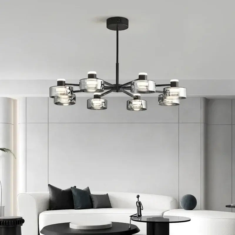 Modern black and chrome glass led chandelier living room light