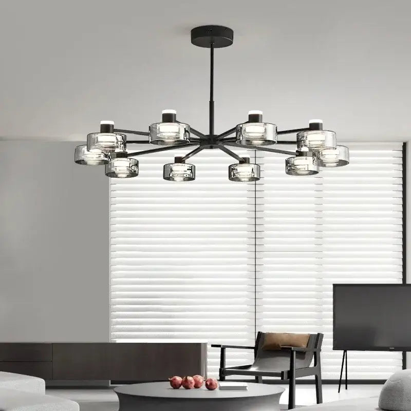 Modern black and chrome glass led chandelier living room light