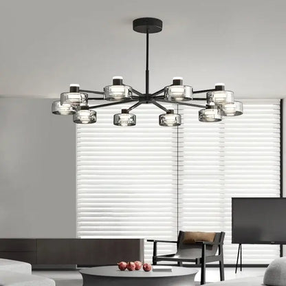 Modern black and chrome glass led chandelier living room light