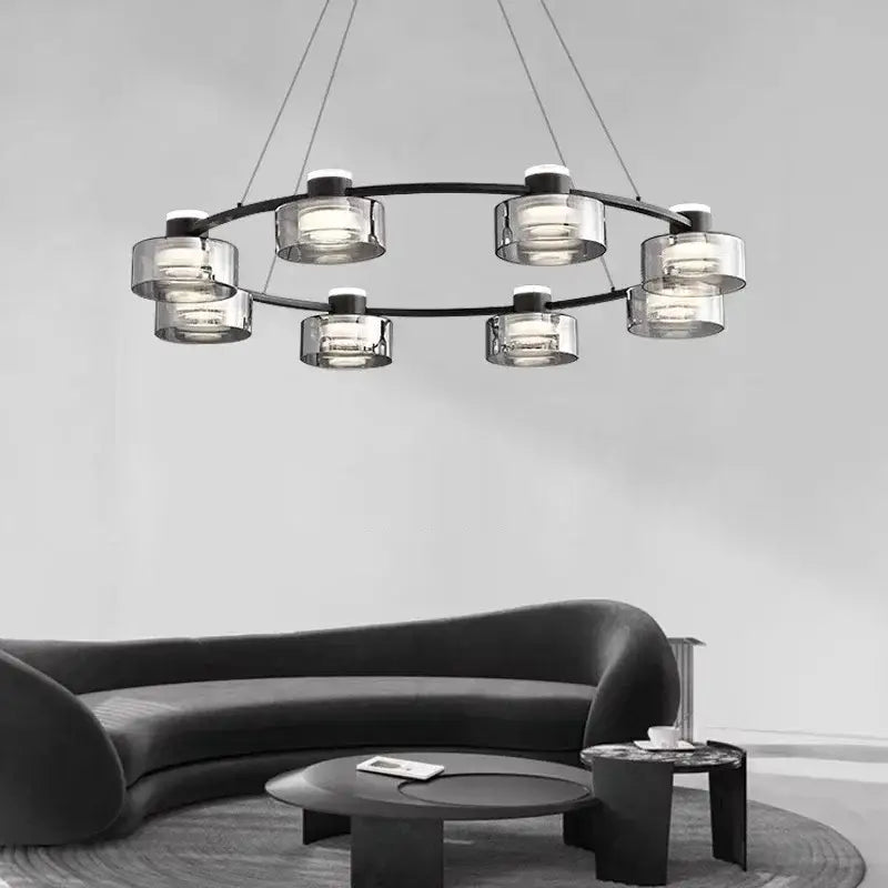 Modern black and chrome glass led chandelier living room light