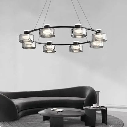 Modern black and chrome glass led chandelier living room light
