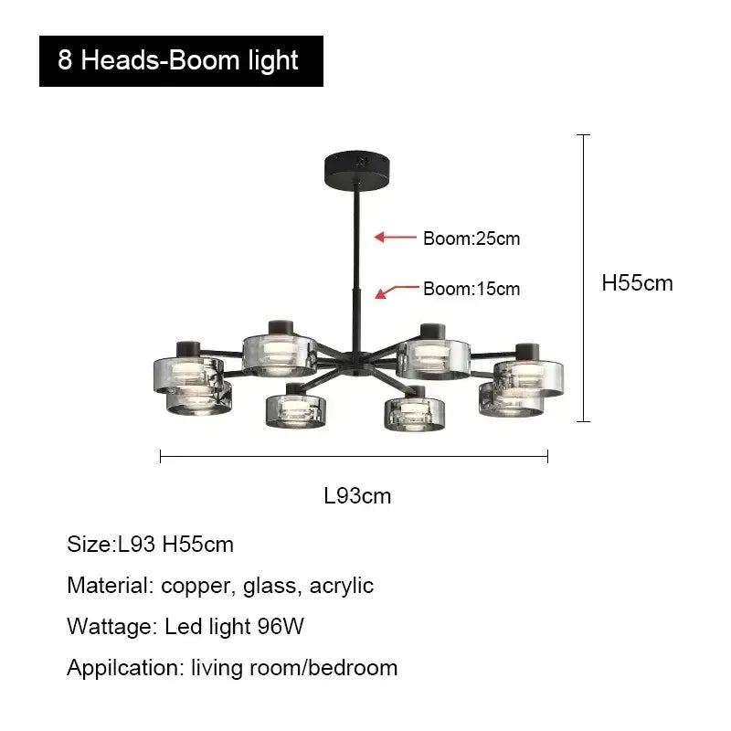 Modern black and chrome glass led chandelier living room light