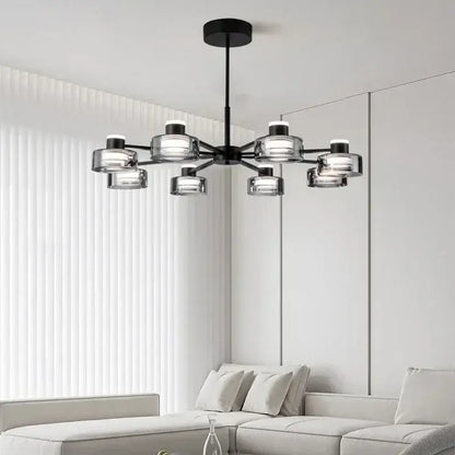 Modern black and chrome glass led chandelier living room light