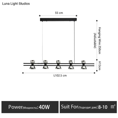 Modern black and chrome linear led strip lamp kitchen island light