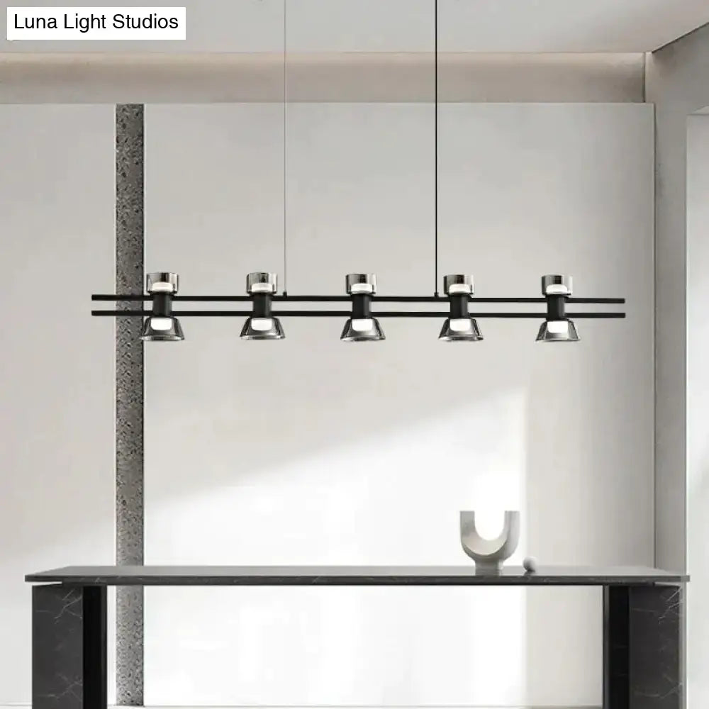 Modern black and chrome linear led strip lamp kitchen island light