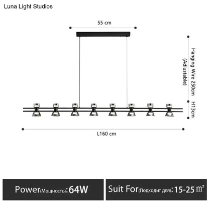 Modern black and chrome linear led strip lamp kitchen island light