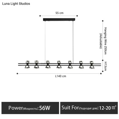 Modern black and chrome linear led strip lamp kitchen island light