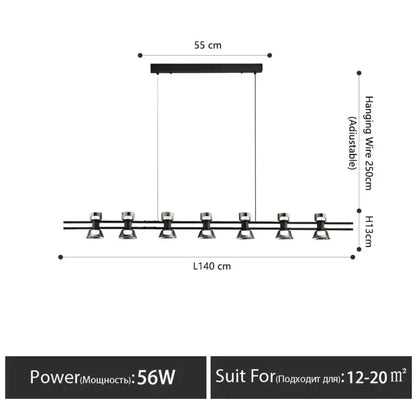 Modern black and chrome linear led strip lamp kitchen island light
