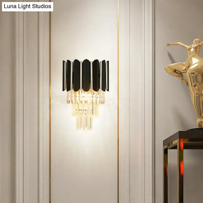 Modern black and clear crystal wall sconce bedroom tiered light