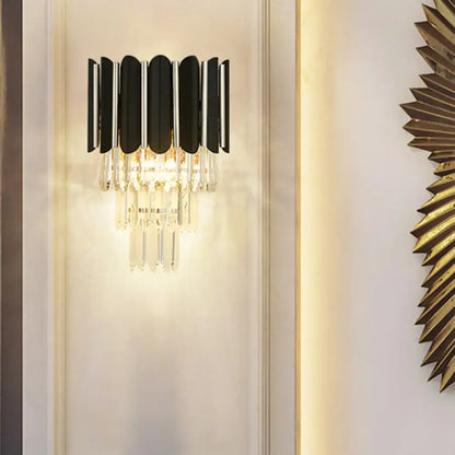 Modern black and clear crystal wall sconce bedroom tiered light