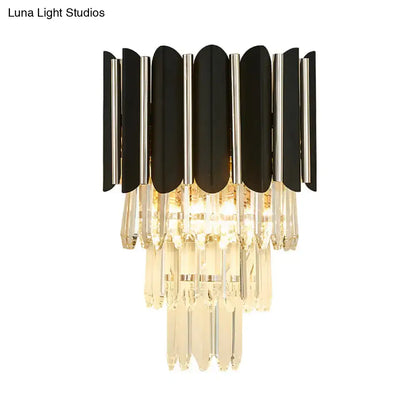 Modern black and clear crystal wall sconce bedroom tiered light
