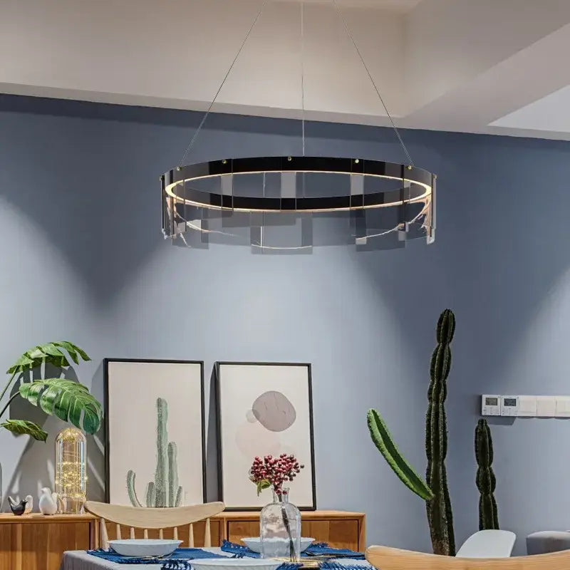 Modern black and clear glass circle led luxury chandelier kitchen island