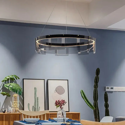 Modern black and clear glass circle led luxury chandelier kitchen island