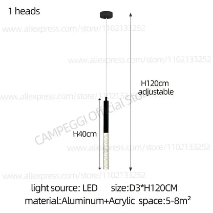Modern black and clear glass cylindrical chandelier staircase light