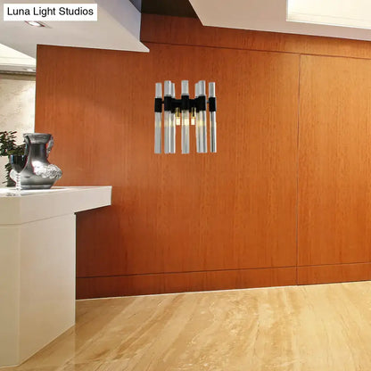 Modern black and clear glass tube wall lamp for living room