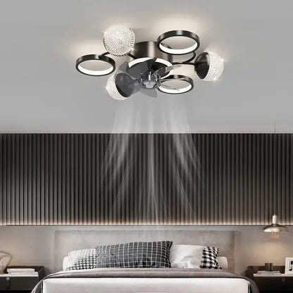 Modern black and crystal led ceiling fan with lights bedroom