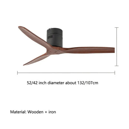 Modern black and dark brown ceiling fan with wood blades living room