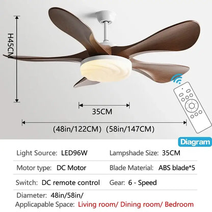 Modern black and dark wood ceiling fan light living room