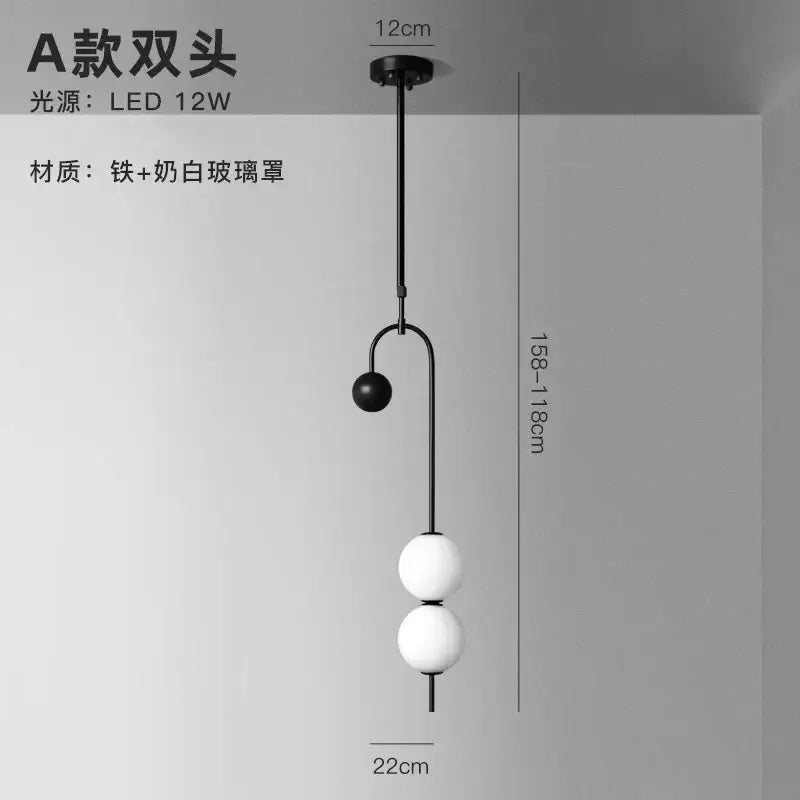 Modern black and frosted glass suspension kitchen ceiling pendant