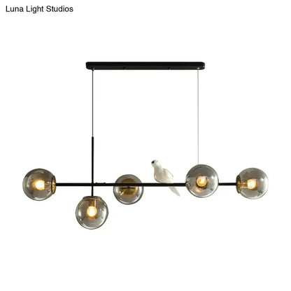 Modern black and gold 5-light island pendant – dining room glass sphere