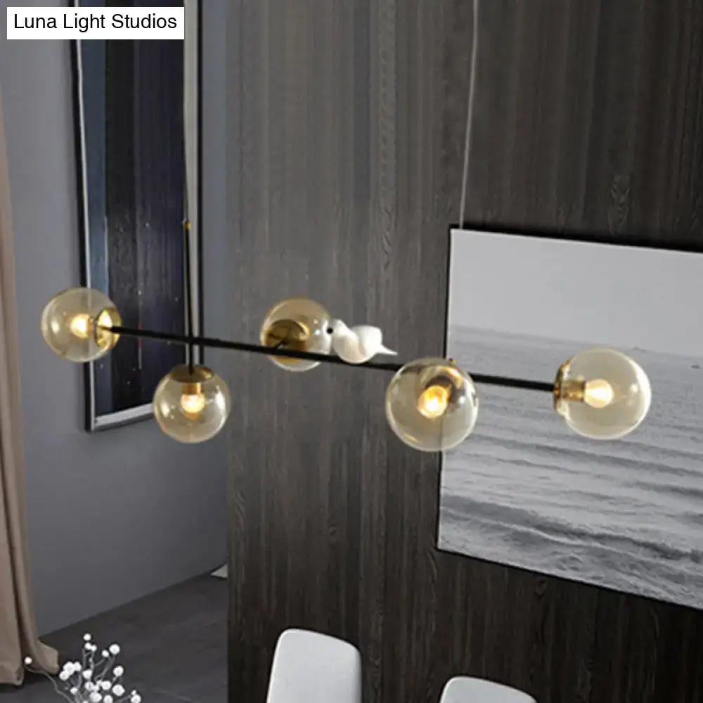Modern black and gold 5-light island pendant – dining room glass sphere
