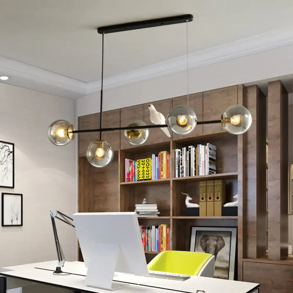 Modern black and gold 5-light island pendant – dining room glass sphere