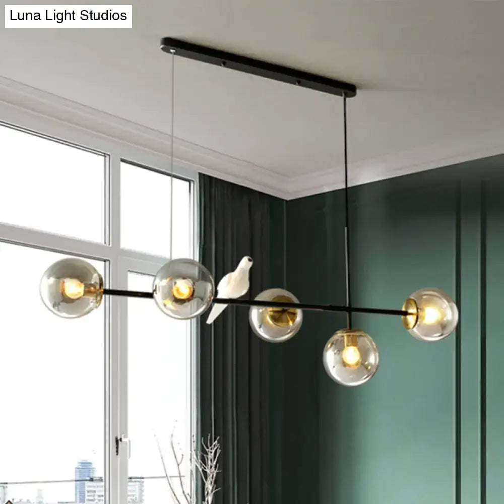 Modern black and gold 5-light island pendant – dining room glass sphere