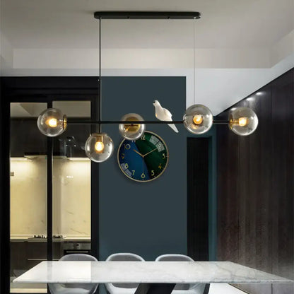 Modern black and gold 5-light island pendant – dining room glass sphere