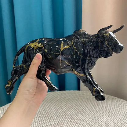 Modern black and gold bull statue living room decor figurine
