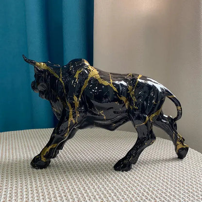 Modern black and gold bull statue living room decor figurine
