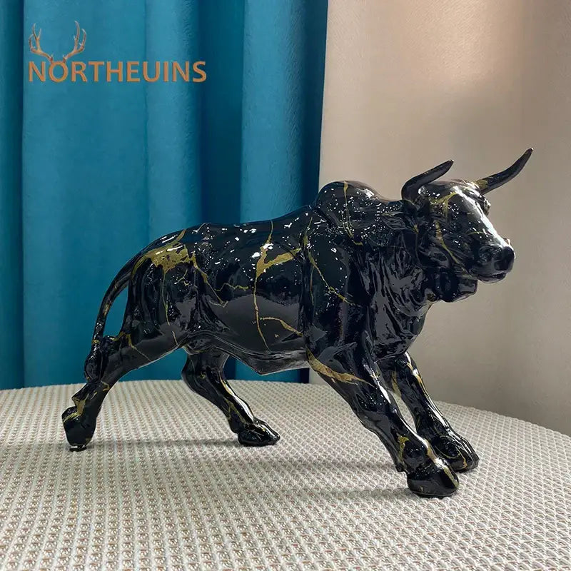 Modern black and gold bull statue living room decor figurine