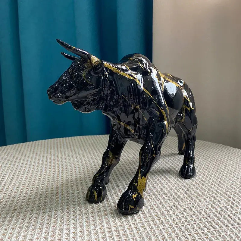 Modern black and gold bull statue living room decor figurine