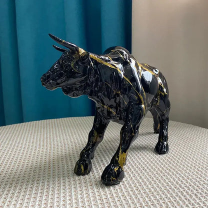Modern black and gold bull statue living room decor figurine