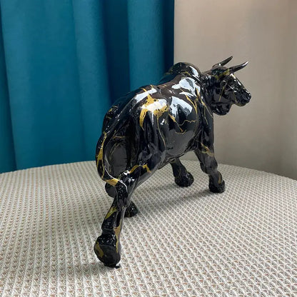 Modern black and gold bull statue living room decor figurine